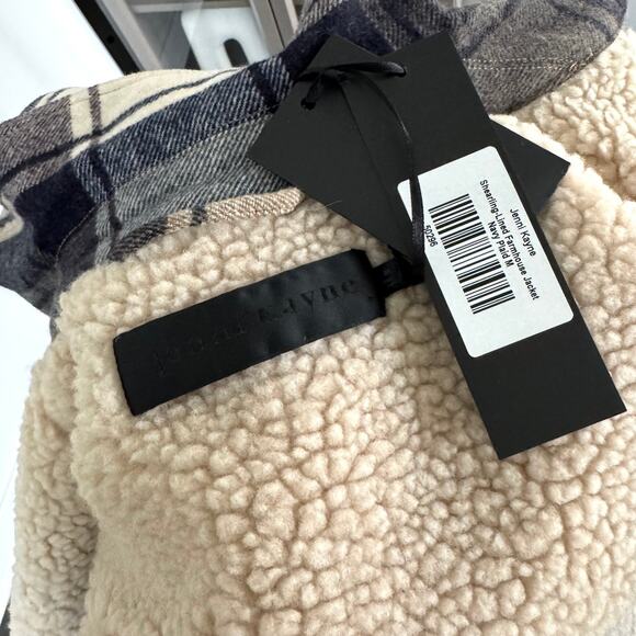 Jenni Kayne Shearling Lined Farmhouse Navy Plaid Jacket M NEW Wool Tan Coat - Picture 6 of 7